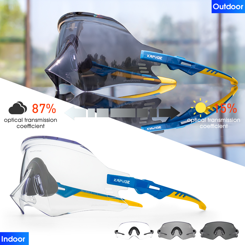 Kapvoe-Photochromic Sports Sunglasses for Man Road MTB Bicycle Glasses Riding Goggle Sports Eyewear Bike Women Cycling Glasses: Red