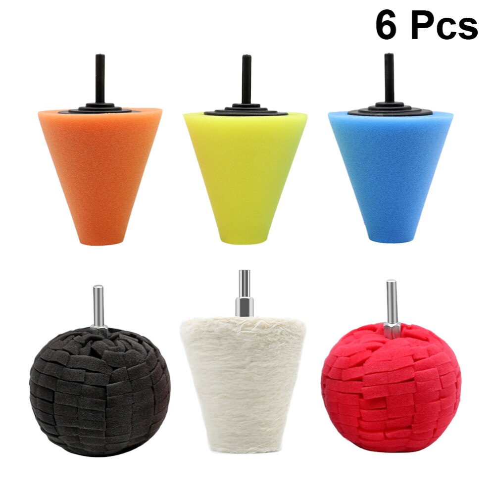 6 Stks/set 3 Inch Auto Hub Polijsten Spons Pads Afdichting Buffer Spons Wiel Kit Voor Auto (Blauw Geel Oranje zwart Wit Rood): Default Title