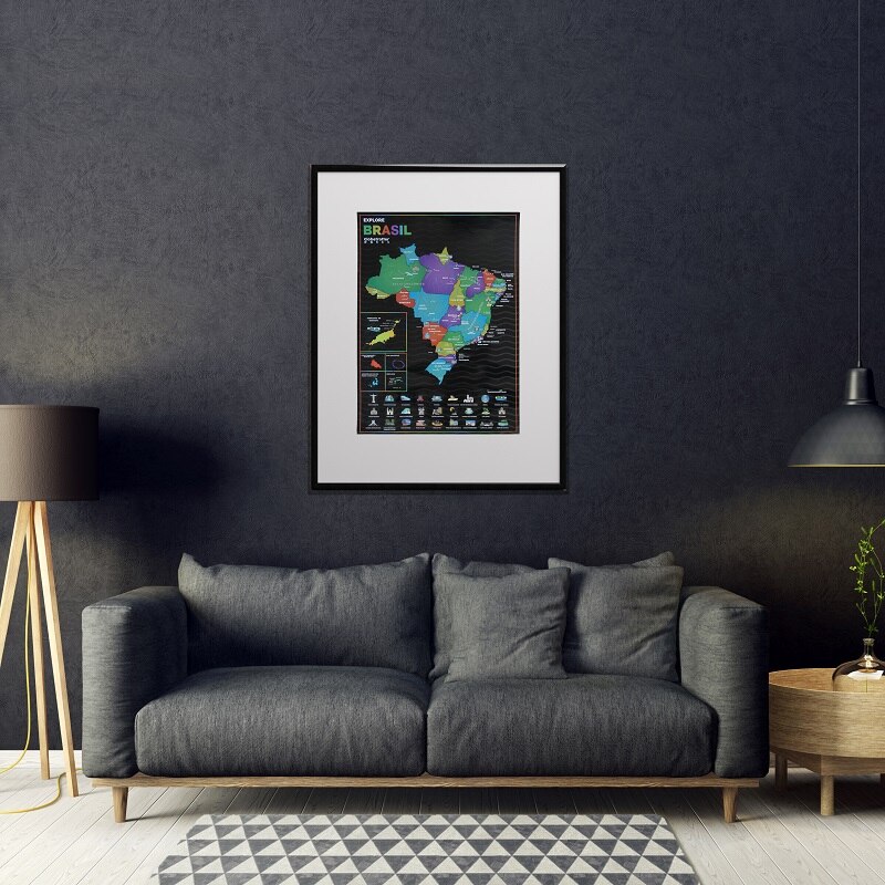 JOYLOVE One Piece 41x29cm Scratch Map of Brazil Gold /Silver Foil Overlay Mapa de raspar do Brasil Travel Map Poster