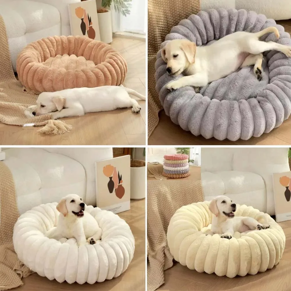 Perrera para mascotas de invierno, conejo redondo, relleno de felpa, suave, cómoda y cálida, colchón para perros y gatos de Color sólido a la , almohadilla para mascotas