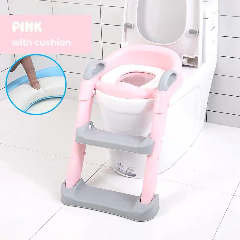 Vouwen Baby Potty Seat Urinoir Rugleuning Training Stoel Met Stap Kruk Ladder Voor Baby Peuters Veilig Wc Potties: Pink with cushion