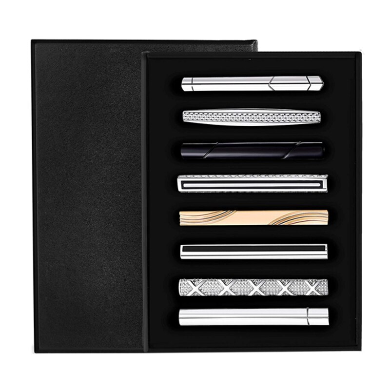 8 Pcs Tie Clips Set for Men Tie Bar Clip Set for Regular Ties Necktie Wedding Business Clips with Box, Color B: 8 Pcs + a tie cl