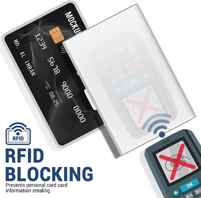 Anti-escaneo RFID 6 tarjetas de gran capacidad de aluminio Metal tarjetero de crédito funda tipo billetera con bloqueo delgado protección para tarjetas de visita