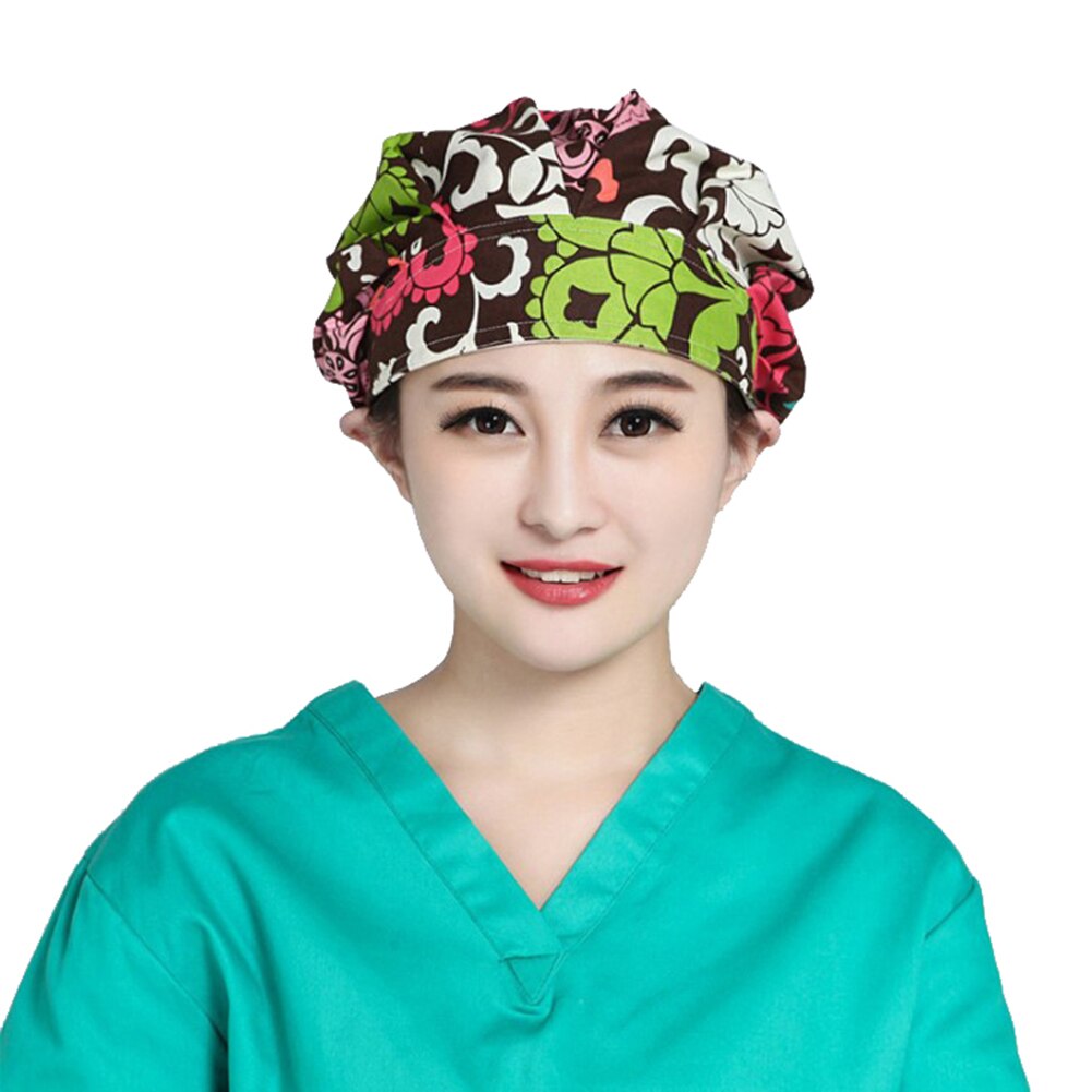 Blomsterprint scrub cap salon kosmetolog kok støvtæt bouffant justerbar hat