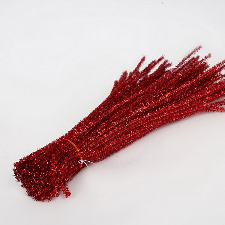 100pcs 30cm Glitter Chenille Stems Pipe Cleaners Plush Tinsel Stems Wired Sticks Kids Educational Toys DIY Craft Supplies: Red