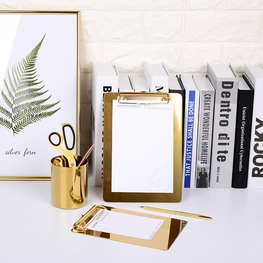 A4 Stainless Steel Clipboard Premium Golden Metal Hanging Clipboard as File Folder Writing Pads