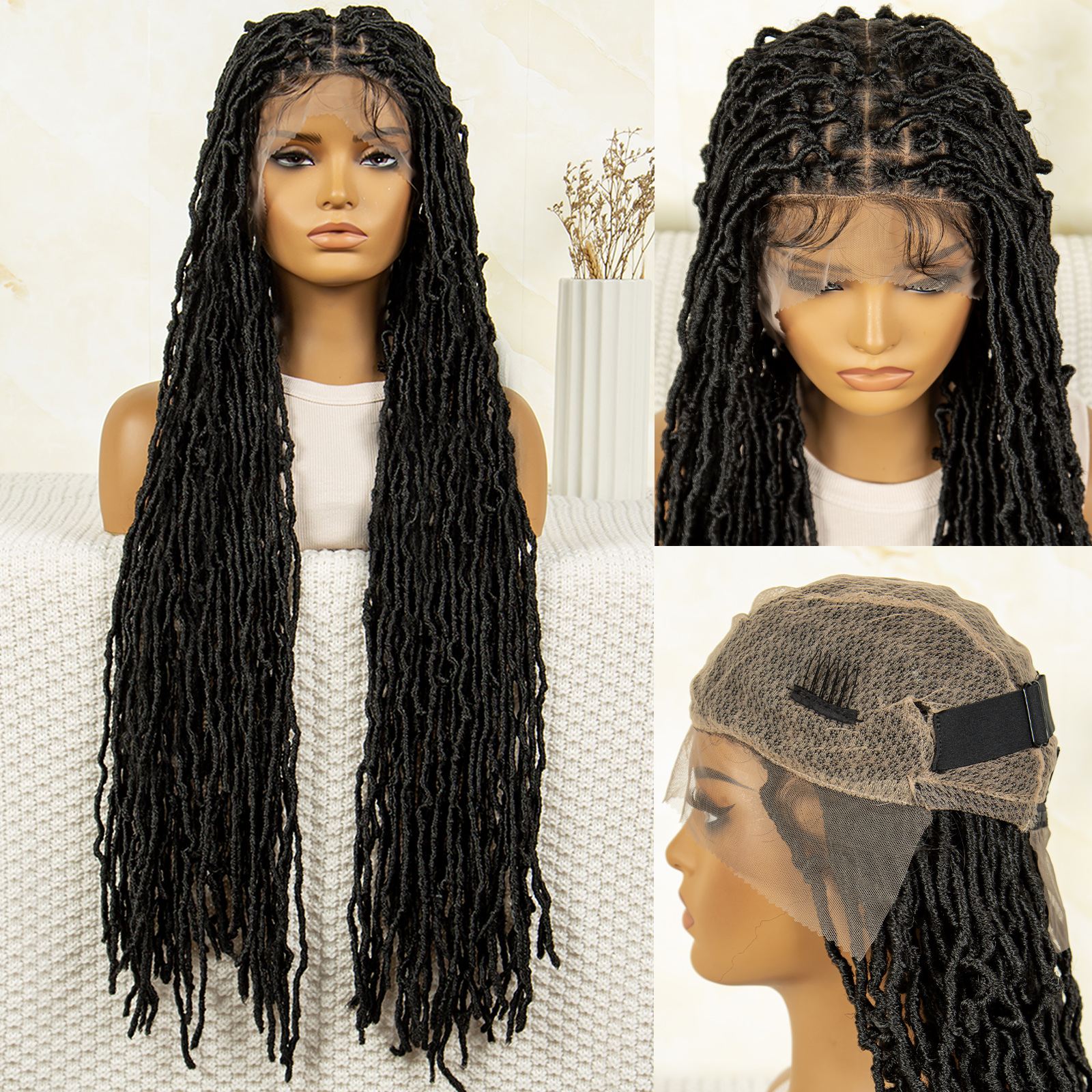 Pelucas trenzadas de caja roja, peluca trenzada de encaje completo, peluca con trenzas de ganchillo para mujer, peluca de encaje de 36 pulgadas, peluca trenzada trenzada sin nudos: YELLOW
