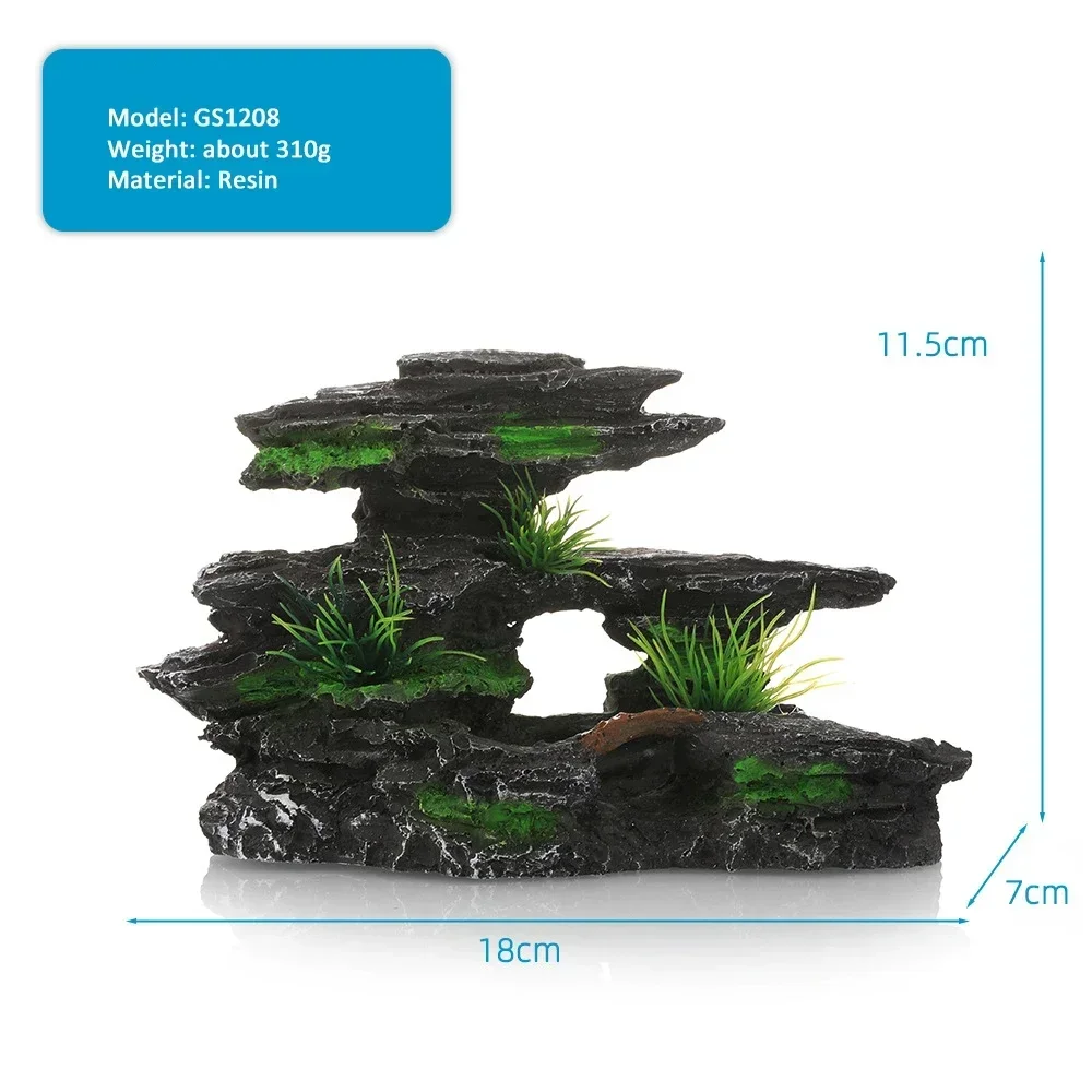 15-type decoratieve rotsen aquarium aquarium accessoires hars rotstuin aquarium decor vis verbergen gat rots voor aquarium: Goud