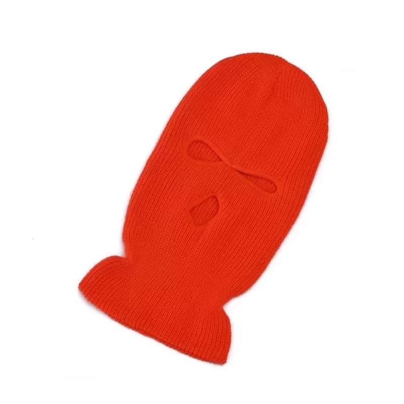 Pasamontañas de punto para invierno, máscara facial completa para deportes al aire libre, gorro de punto CS DE 3 agujeros: Naranja