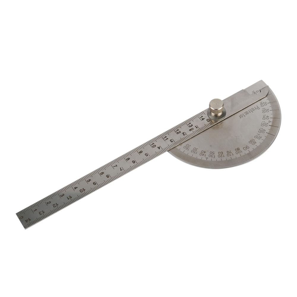 Adjustable 0~180° Stainless steel Protractor 14.5cm Multifunction Roundhead Angle Ruler Mathematics Measuring Drawing Tool 1 Pc