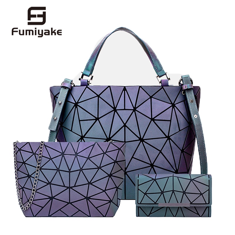 Mode Vrouwen Handtassen Tas Set Crossbody Tassen Voor Vrouwen Geometrische Lichtgevende Schoudertas Vrouwelijke Handtas En Portemonnee Draagtas