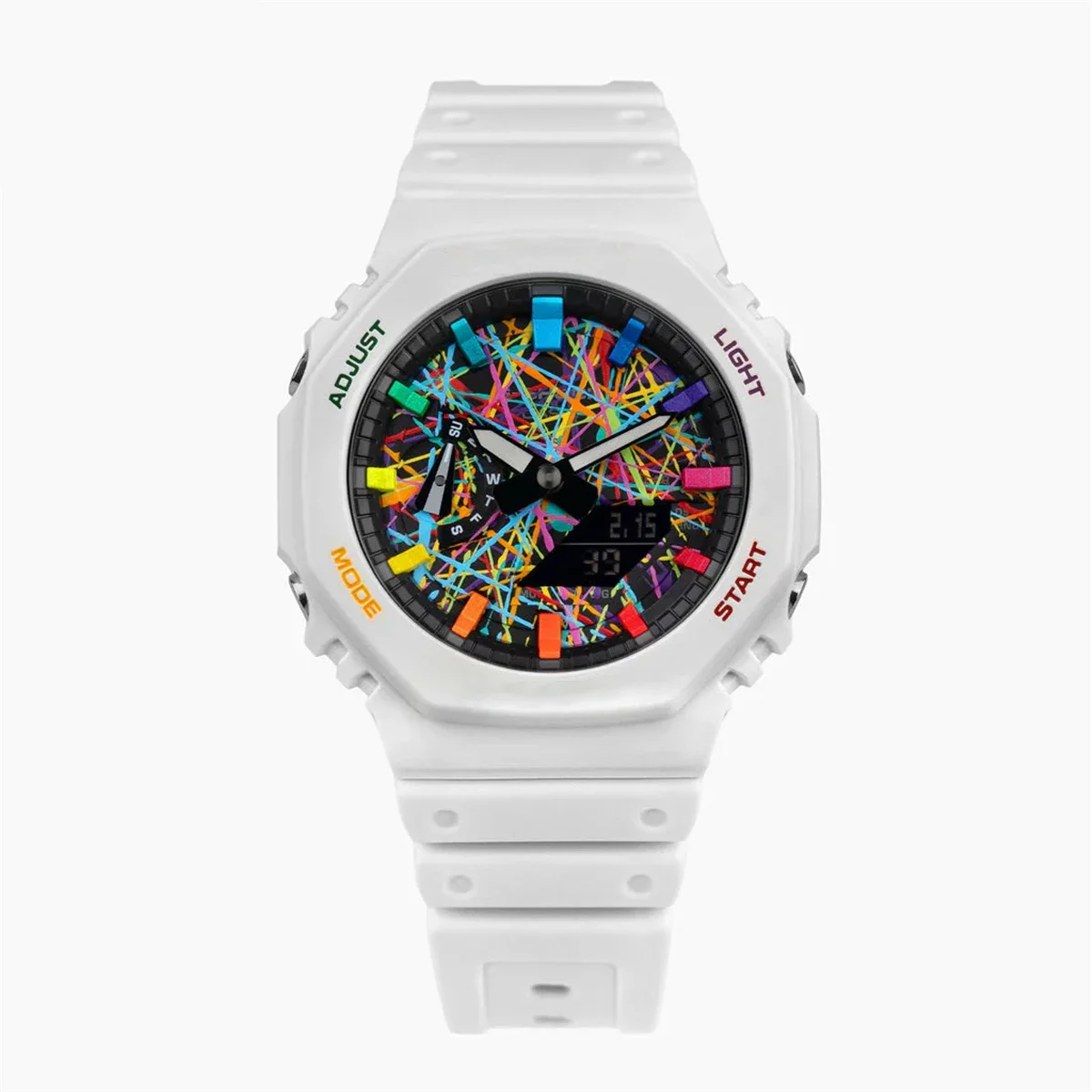 GA-2100 Men's Watch Waterproof and Shockproof Date G Sports Alarm Clock Multi SHOCK functional LED Dual Screen Watch: WHITE
