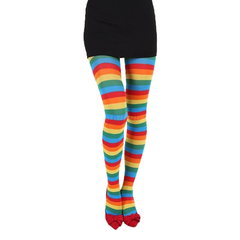 Collant a righe multicolore arcobaleno da donna calze opache collant sottili per costume Cosplay di Halloween di natale: arcobaleno