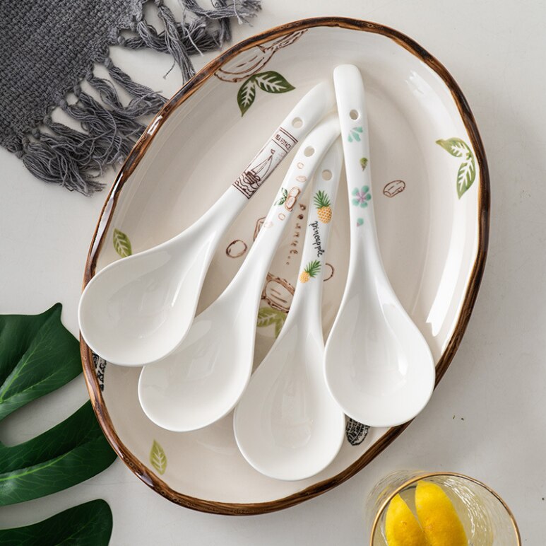 Ceramiczna łyżka chińska duża łyżka robić zupy długa rączka łyżka robić zupy prosta gruba ceramiczna łyżka robić zupy na łyżka robić serwowania