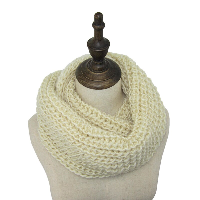 Solid Knitted Snood Winter Basic Infinity Scarf Ring for Women: beige