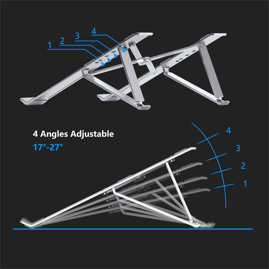 X Style 4 Angles Adjustable Foldable Aluminum Laptop Stand Desktop Notebook Holder Desk For 7-15 Inch Macbook Pro Air
