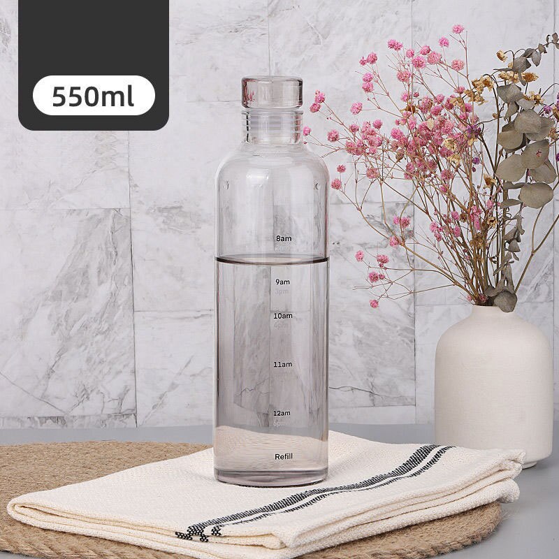Bottiglia di vetro di grande capacità 550ml con coperchio marcatore di tempo per bevande d'acqua regalo di compleanno semplice tazza di succo di latte trasparente: GY