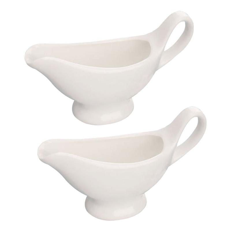 2Pcs Pure White Boat-Shaped Sauce Pot Ceramics Gravy Can Gravy Sauce Boats Condiment Boats Saucier Boats With Handle