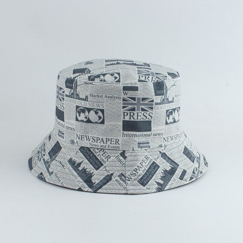 Sombrero de pescador con estampado de periódico para hombre y mujer, gorra Reversible de playa, Estilo Vintage, para verano: newspaper