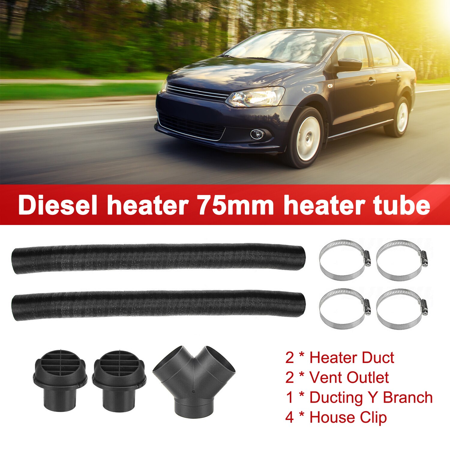 For Webastos Diesels Heaters 75mm Heaters Pipes Ducting Y Branch Warm Air Outlets Vent Kit For Car