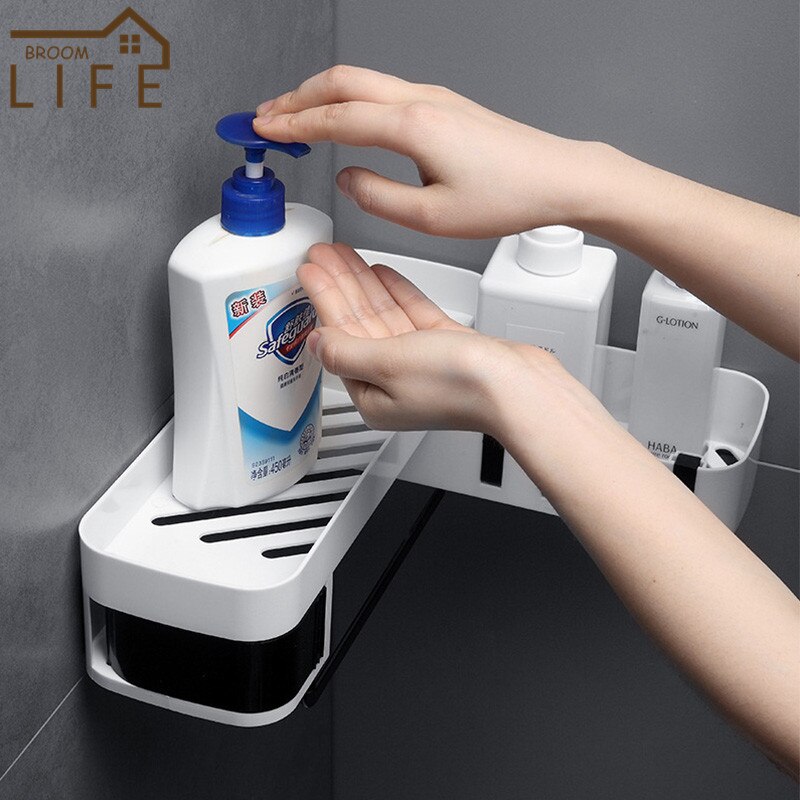 Rotation Bathroom Shelves WC Shower Bathing Storage Organizer White Shampoo Rack Towel Holder Kitchen Wall Floating Shelf Basket