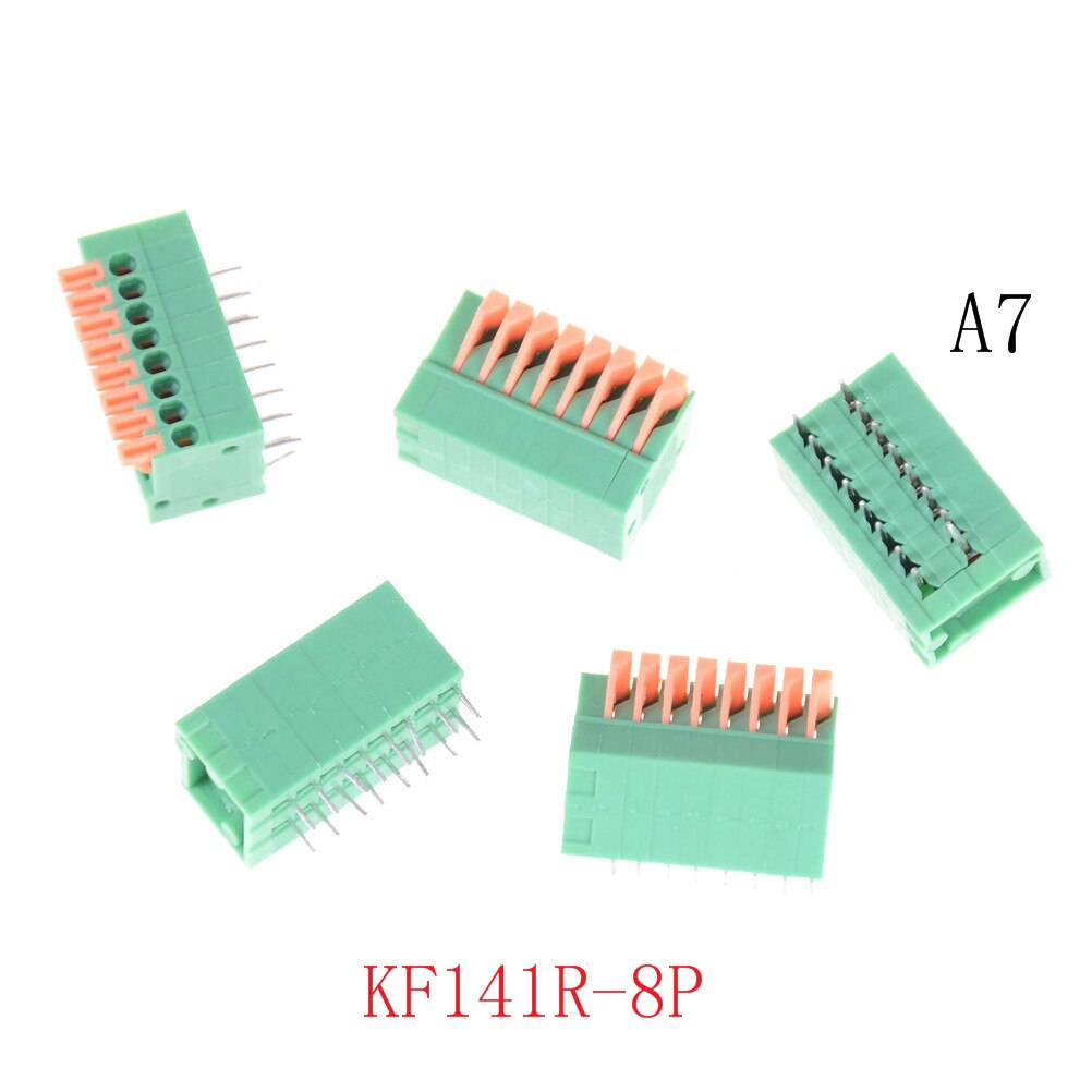 5 uds JETTING 2/3/4/5/6/7/8/9/10P KF141R KF141V 2,54mm conectores de paso PCB resorte bloque de Terminal verde de cobre flexible: 7