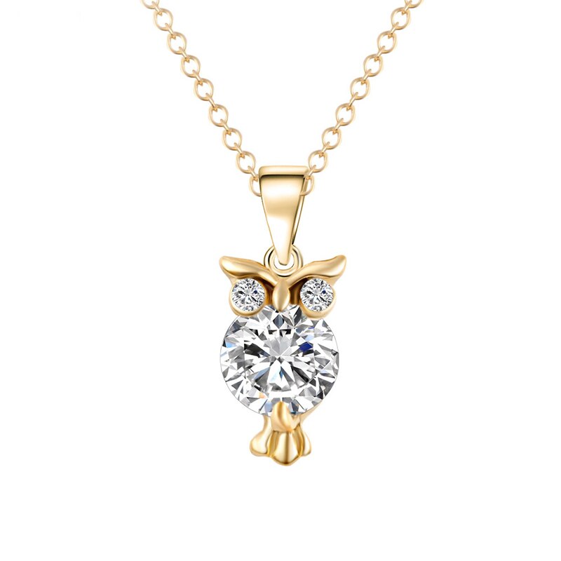 Zn Mode Zirkoon Hangers Uil Ketting Voor Vrouwen Crystal Heart Gold Lange Kettingen Mode-sieraden Cadeau: Goud-kleur