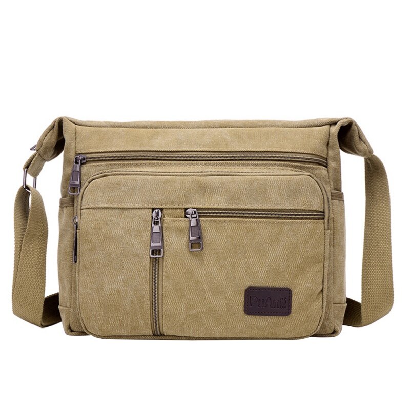 Heren canvas schoudertas grote capaciteit wasbare messenger bag outdoor vrijetijdsreizen crossbody tassen: Khaki