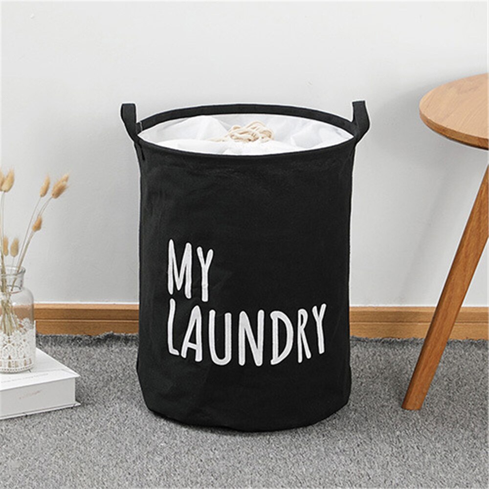 Laundry Basket Drawstring Dirty Clothes Storage Bag With Handle Foldable Toy Clothing Organizer Modern Home Supply Organizers: 40x50cm / Black