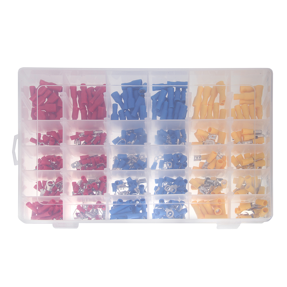 480pcs Cold-pressed Terminal Block Insulated Spade Cable Connector Connection Terminal Red Blue Yellow Combination Box