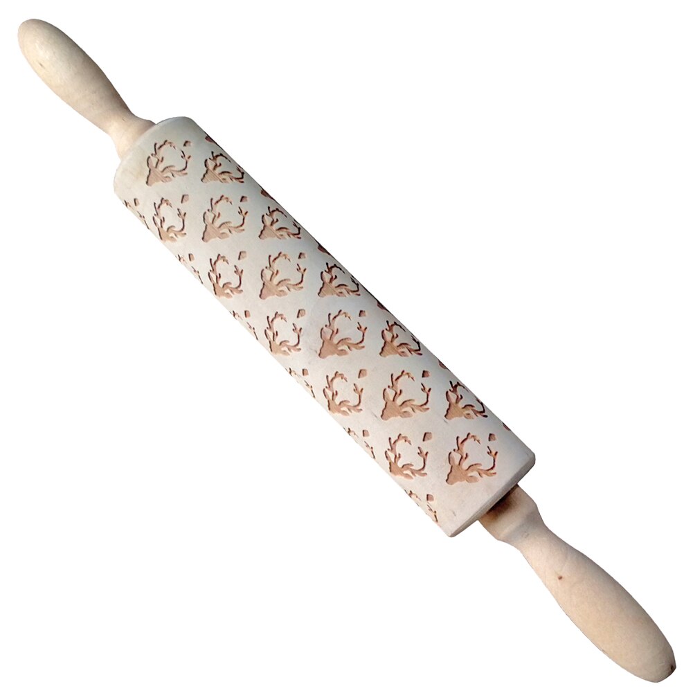 Kerst Sneeuwvlok Elanden Houten Deegroller Bakken Cookies Fondant Deeg Gegraveerde Roller DIY Tool Kerst Embossing Rolling Pin: 03