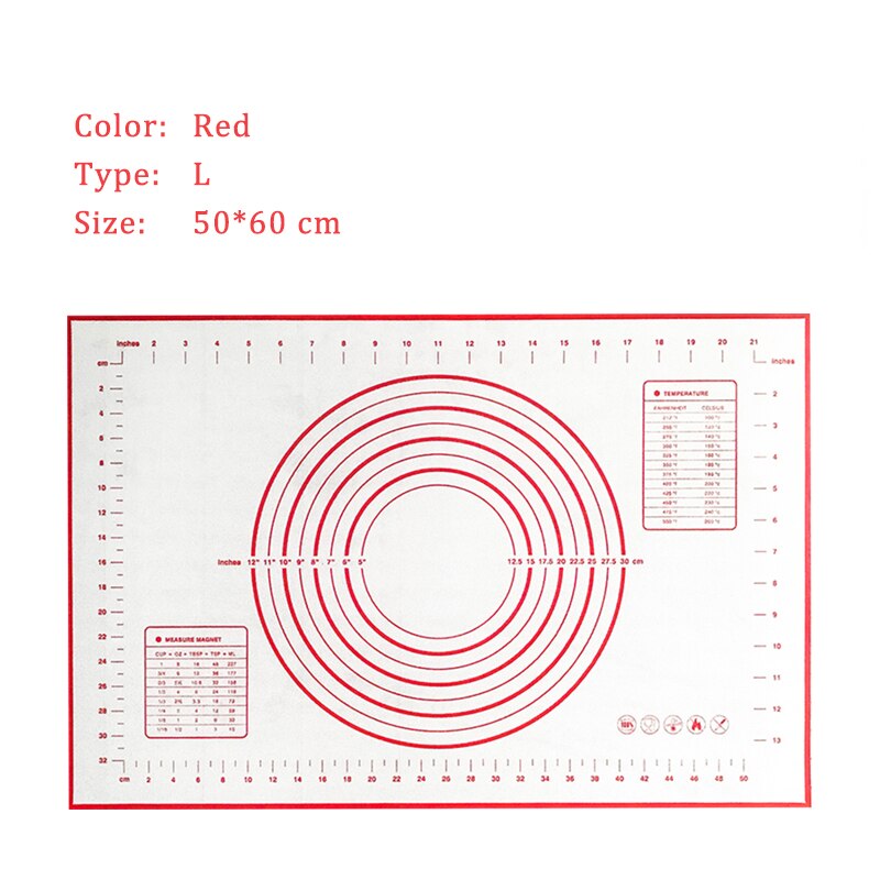 Silicone Pastry Baking Mat Extra Large Non Slip with Measurement Non Stick Baking Dough Rolling Mat Pizza Cookies Kneading Matts: Red-L