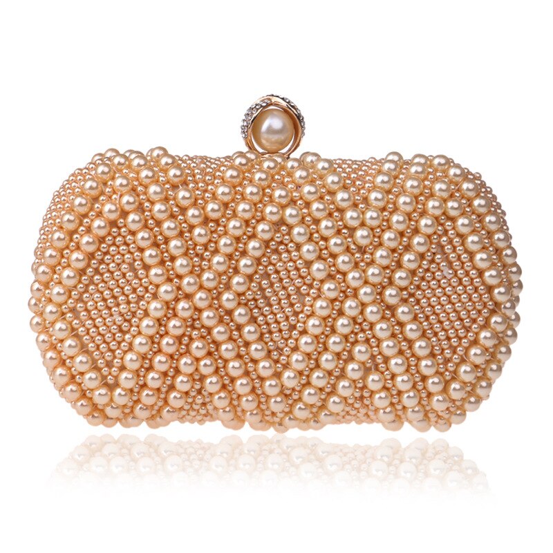 Pearl Clutch Tassen Party Wedding Champagne Portemonnee Vrouwen Witte Kleine Handtassen Elegante Avondtassen Keten Schoudertas FTB331: champagne