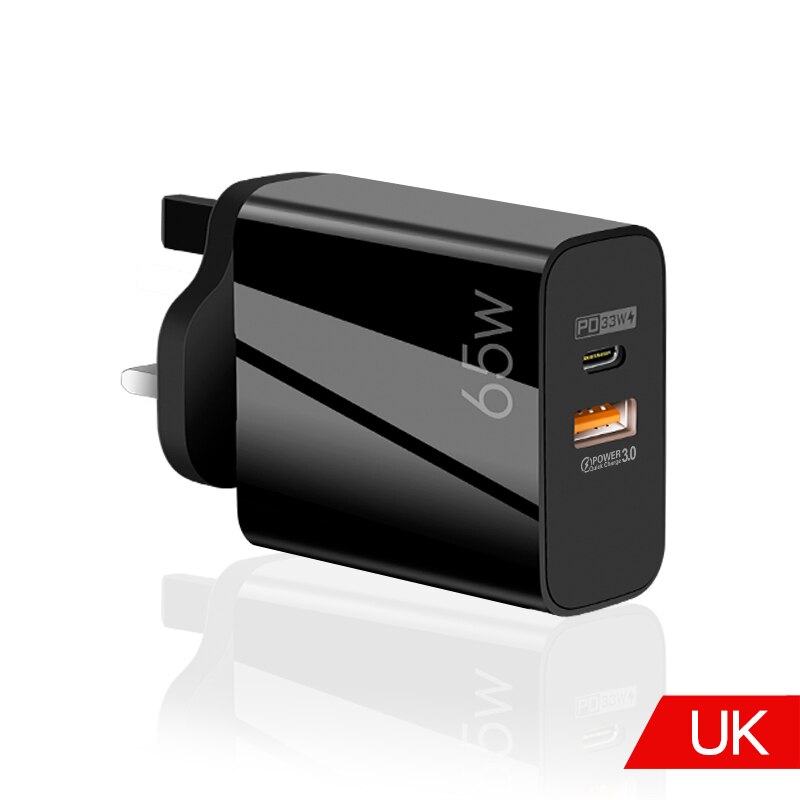 LUPWAY 65W GaN ładowarka PD szybkie ładowanie telefon komórkowy ładowanie głowy QC3.0 Laptop uniwersalne ładowanie dla iPhone 13 Xiaomi Samsung: Black UK Plug
