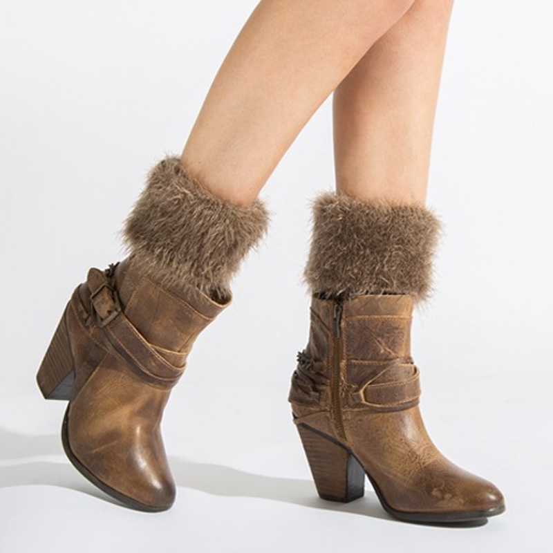 Womens Winter Warm Crochet Knit Fur Trim Leg Warmers Cuffs Toppers Boot Socks Women's Ankle Socks Legs Warmers Shoes Set