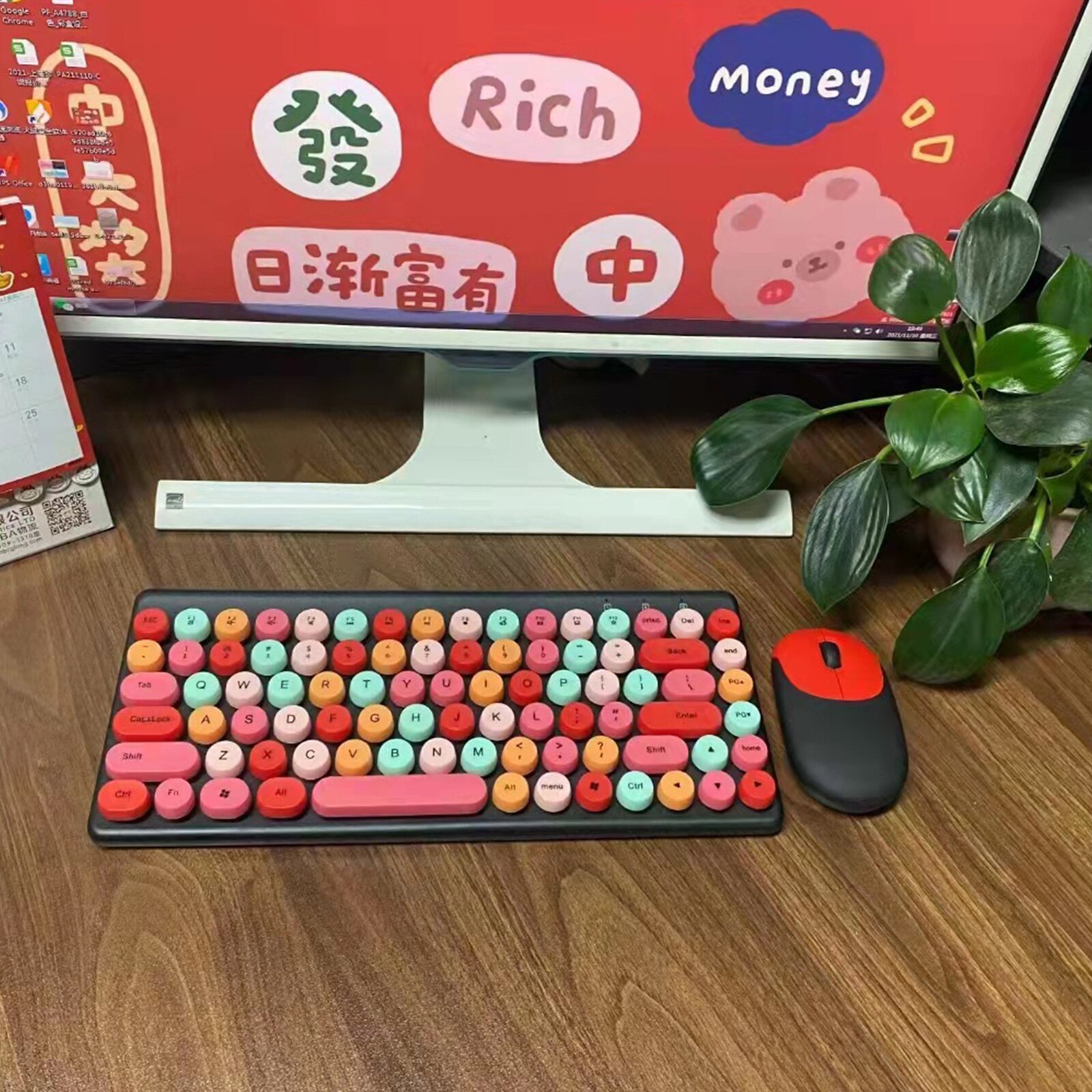 Wireless Keyboard and Mouse Combo Ergonomic Full-Sized 86-Key Cute Round Keycaps Keyboard 2.4GHz Dropout-Free Connectio