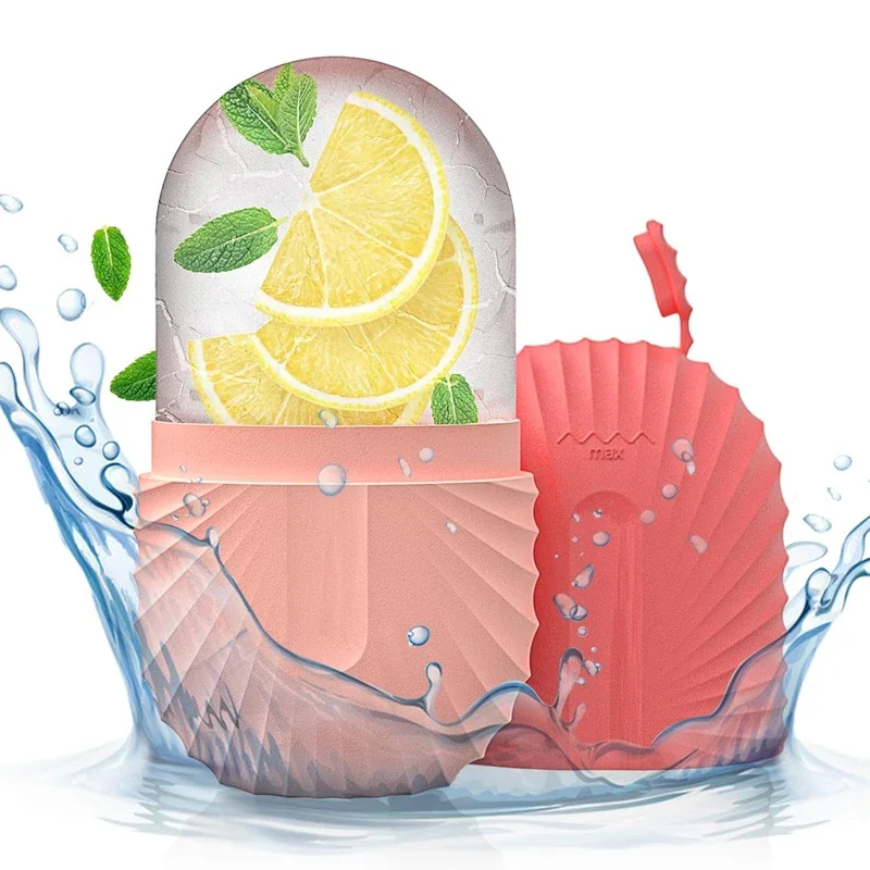 Ice Face Roller Ice Cube Beauty Massage Siliconen ijsvorm voor oogwallen Ice Facial Roller Krimpporiën Multifunctionele mal: Roze