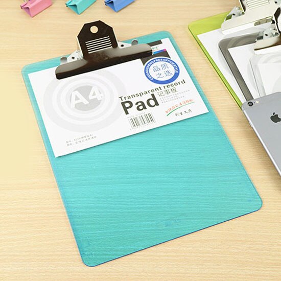 Acrylic A4 Writing Board Transparent Color Menu Board Clip Office School Supplies Folder Board Pad Board Stationary Clipboard: Blue