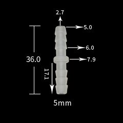 10 stk pagoda plastik slangesamling 1.6 2.4 3.2 4 4.8 5.6 6.4 8 9.5 10 mm rørslangetilbehør: 5.0mm gennemskinnelig