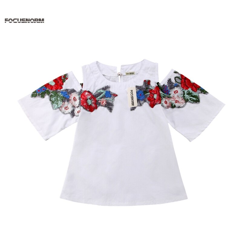 Toddler Infant Baby Girls Lace Backless Shirt Clothes Baby Girl Flower O-Neck Shirt White