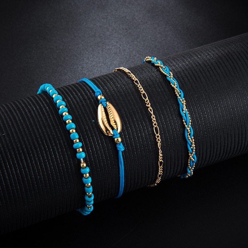 GUVIVI Gold Color Chain Bracelet on Leg Beach Ankle Jewelry Bohemian Pendant Anklets Beads Anklets for Women