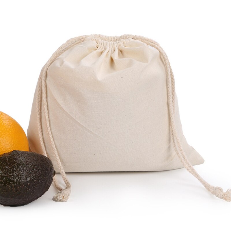 A Set of 6, Double Drawstring Cotton Bag, Rice Flour Bag, Vegetable and Fruit Shopping Bag, Supermarket Shopping Bag