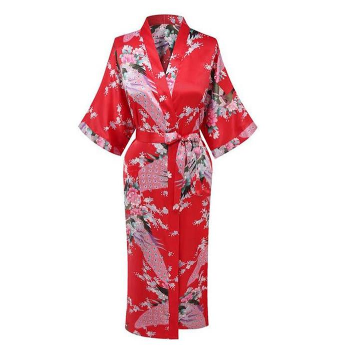 Lange Nachtjapon Pyjama Grijs Bruid Bruidsmeisje Wedding Robe Sexy Thuis Kleding Nachtkleding Vrouwen Nachtkleding Intieme Lingerie Neglige: Red
