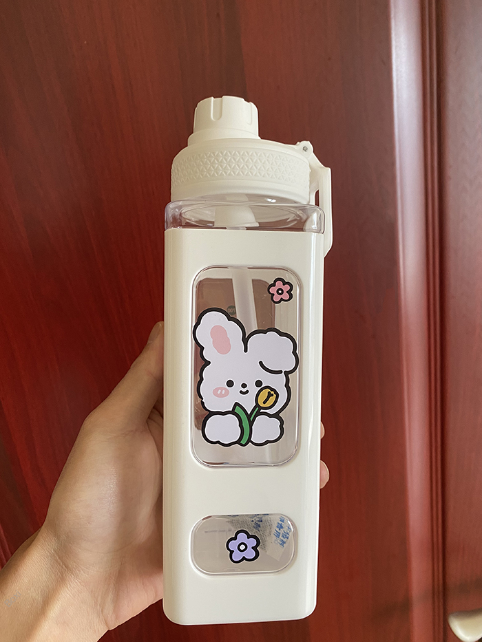 Kawaii Bär Pastell Wasser Flasche Mit 3D Aufkleber 700ml/900ml Kunststoff Reise Tee Saft Milch Tragbare Nette Shaker Trinken Flasche: Weiß 1 / 900ml