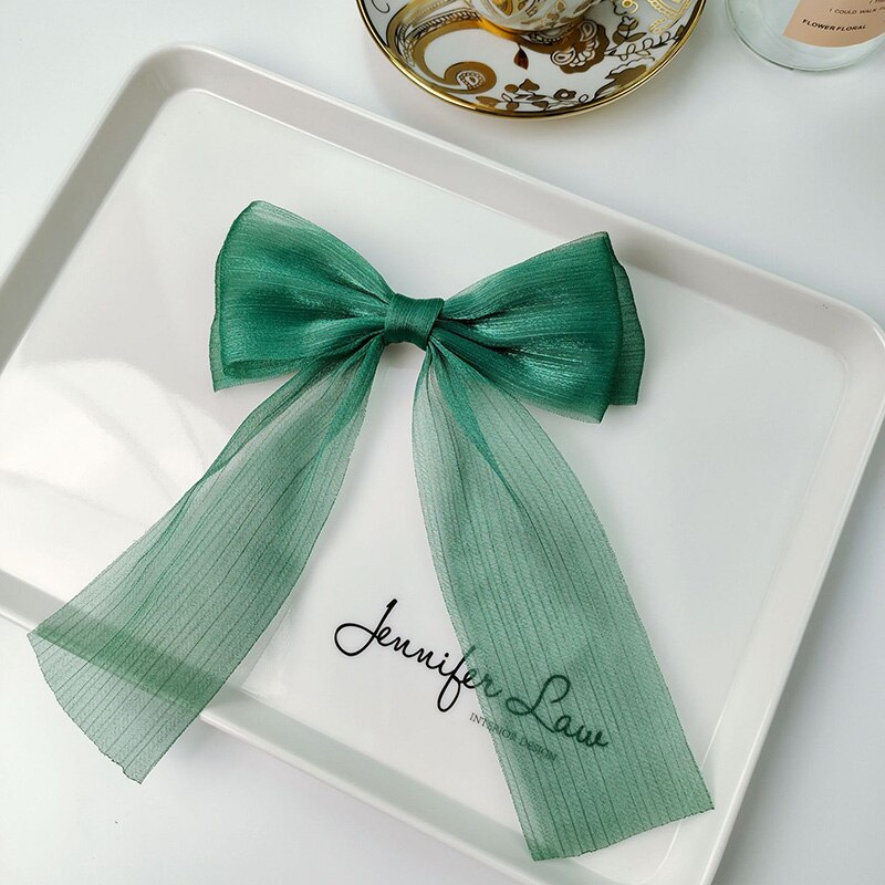 Leuke Meisjes Crystal Mesh Streamer Haar Bogen Op Alligator Clip Prinses Strik Haarspeld Terug Hoofd Haarspeldjes School Hoofddeksels: green