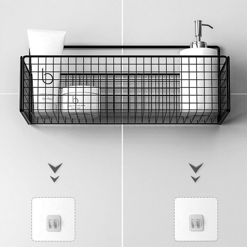 Musta seinään kiinnitettävä kylpyhuone hylly suihku shampooteline wc-tarvikkeet keittiö ilmainen booli mausteiden säilytyskori