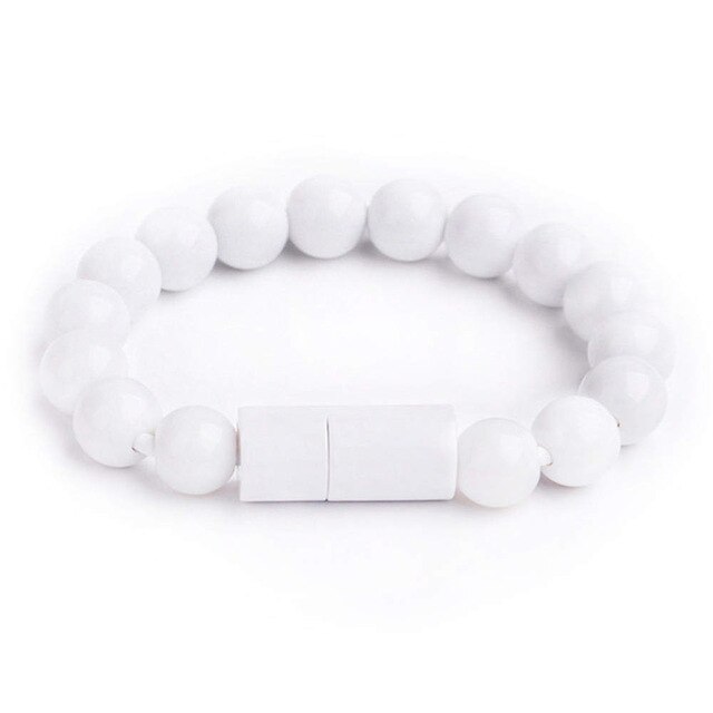 Pulsera de cuentas de Color puro, Cable Micro USB tipo C, Cable de carga de sincronización de datos para iPhone, Samsung, huawei, cargador de teléfono móvil Android: for iPhone / white