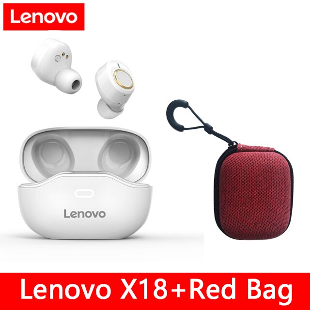 Lenovo X18 TWS écouteur sans fil Bluetooth 5.0 Super léger bouchon d'oreille longue batterie touches tactiles casque anti-transpiration sport écouteurs: White add Red bag