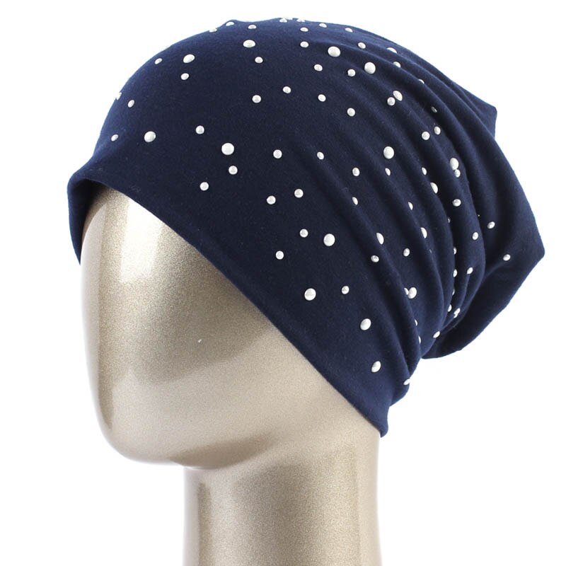 Geebro Women's Winter Slouchy Diamond Beanies &amp; Skullies Ladies Cotton Beanie Hat with Rhinestones Casual Thick Outdoor Ski Caps: Navy-1