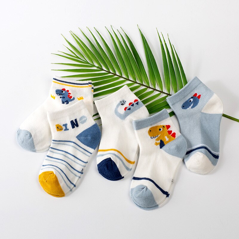 5 paia/lotto calzini per bambini in cotone primavera cartone a strisce animali traspiranti calzini corti per bambini calzini per bambini